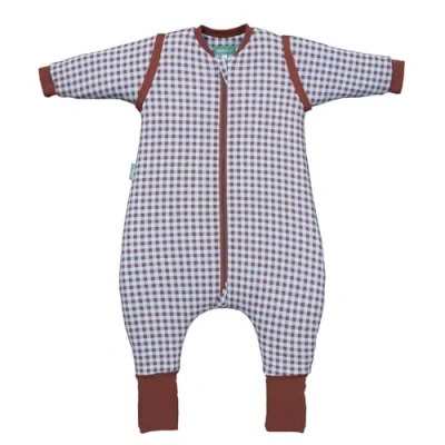 Abbildung von molis&amp;co. Baby Schlafsack mit Füßen, abnehmbare Ärmel und Socken. 2.5 TOG. Ideal für die Übergangszeit den Winter. 100% Baumwolle (Oeko TEX 100). (Vichy Brown&amp;Blue, 45 cm (55cm inkl. Hosenbeine))