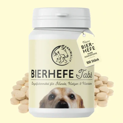 Abbildung von Annimally Bierhefe Hund 100 Tabletten für glänzendes Hundefell und Vitale Haut 100% Reine Bierhefetabletten Hunde Reduziert nährstoffmangel bedingtes Haaren
