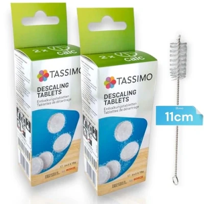 Abbildung von 8 Stk Entkalkungstabletten für 4 Anwendungen kompatibel mit Tassimo 311909 TCZ6004 Kaffeemaschinen DL Pro Reinigungsbürste