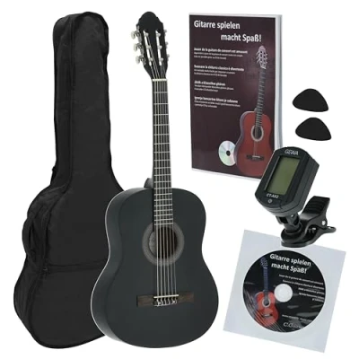 Abbildung von Juan Miguel Navarrez Konzertgitarre 3/4 Starter Set schwarz (Tasche, Tuner, Plektren, Buch mit CD)