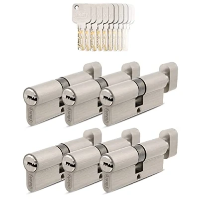 Abbildung von GERCAR Pro Gleichschließend 6 Knaufzylinder 35/35 Set 6x Schließzylinder mit Knauf inkl. 30 Schlüssel 70 mm Türschloss Zylinderschloss 6er Zylinder Länge: 70mm, A:35 B:35 Messing matt massiv