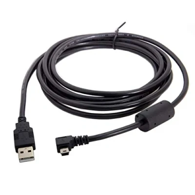 Abbildung von cablecc Mini USB B Typ, 5 poliger Stecker, links abgewinkelt, 90 Grad auf 2.0 Datenkabel mit Ferrit, 3,0 m