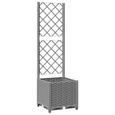 Abbildung von vidaXL Pflanzkübel, Blumenkasten mit Rankgitter für Balkon Garten Terrasse, Pflanzkasten Spalier Kletterpflanzen, Blumenkübel Rankhilfe, Hellgrau PP