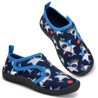Abbildung von Kinder Wasserschuhe Jungen Badeschuhe Aquaschuhe Schwimmschuhe Strandschuhe rutschfeste Schuhe Schnell Trocknend(Haie Dunkelblau 31EU)