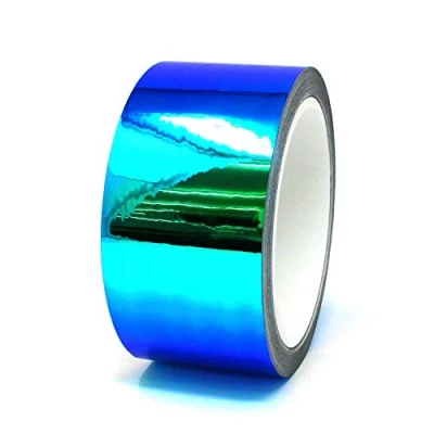 Abbildung von 10 Meter Flip Flop Chrom Zierstreifen Basteln Effektfolie Hologramm Chameleon Auto Motorrad Modellbau Klebestreifen (FF4 Blau/Grün, 40mm Breite)