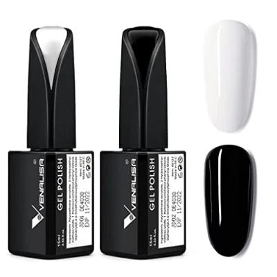 Abbildung von VENALISA UV Nagellack Weiß&amp;Schwarze Gellack Gel für Nagellampe Langlebige Maniküre Nagelgellack Soak Off Nail Polish dark BLACK 15ml