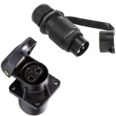 Abbildung von SPARKMOTO Anhänger Stecker 3 polig Steckdose polig,Din 9680 12V Traktor poliger und polige Wasserdicht Design,Für Landmaschinen PKW(4 Mount Punkte A)