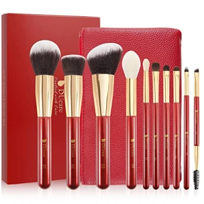 Abbildung von DUcare Make Up Pinsel Set 10 Stücke Professionelles Schminkpinsel mit Kosmetiktasche Etui Premium Synthetic Hairs Kabuki Foundation Blending Eye Cosmetic Brushes Kit