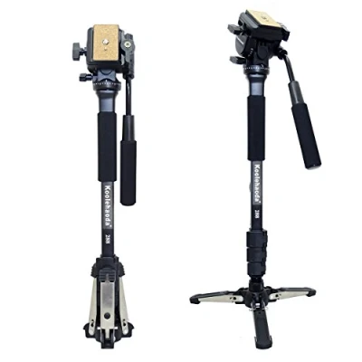 Abbildung von Video Einbeinstativ Kit, 148 cm Fluidkopf mit abnehmbarem Stativfuß für DSLR Kamera. Nutzlast bis zu 3 kg