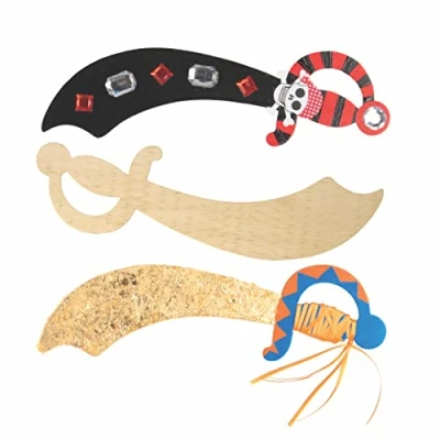 Abbildung von Baker Ross EF695 Piratenschwerter aus Holz für Kinder zum Dekorieren Kindergeburtstag und Party (4 Stück), 28 cm, Holzfarben