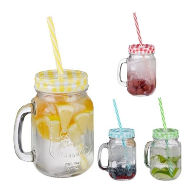 Abbildung von relaxdays Gläser Set Bunte Trinkgläser mit Deckel 4er Set, Glas