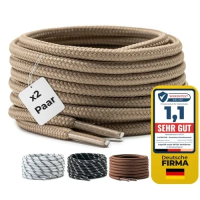 Abbildung von LaceHype 2 Paar Premium Runde Schnürsenkel [ Ø4,5 mm ] Polyester für Arbeitsschuhe, Stiefel, Outdoorschuhe und Sportschuhe reißfeste Schuhbänder (Khaki, 110cm)