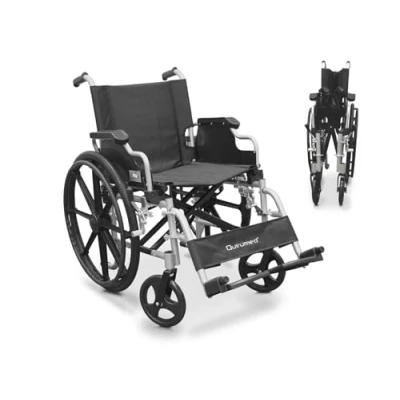 Abbildung von QUIRUMED Aluminiumrollstuhl, klappbar, Sitz 48 cm, klappbare und abnehmbare Armlehnen, Fußstützen, Handbremsen, für ältere Menschen, Behinderte