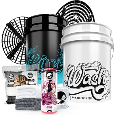 Abbildung von Nuke Guys 2 Eimer Waschmethode Autopflege Set: Pink Cherry Autoshampoo, 500ml + 2X GritGuard Wascheimer 5GAL 1x Grit Guard Einsatz Waschbrett+ Mikrofaser Waschtuch Messbecher