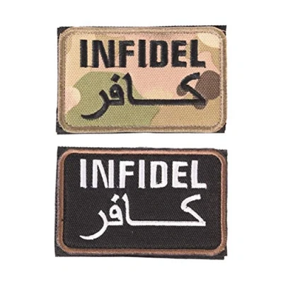Abbildung von LanXin 2 Stücke Infidel Patches Stickerei Militärische Moral Patch Taktische Emblem Abzeichen Applikationen Gestickte Aufnäher Haken und Schleife Verschlüsse sichern