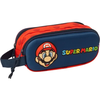Abbildung von safta SUPER Mario 3D Doppelmäppchen, Federmäppchen für Kinder, ideal Kinder im Schulalter, bequem und vielseitig, Qualität Widerstandsfähigkeit, 21 x 6 8 cm, Marineblau/Rot, M, Casual