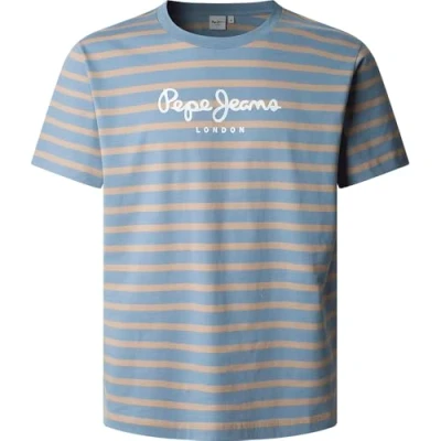 Abbildung von Pepe Jeans Striped EGGO Tshirt print, Herren, Größe: Medium, Steel blue