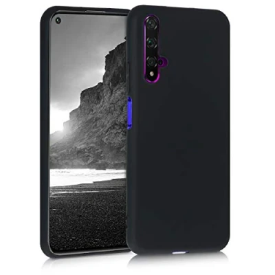 Abbildung von kwmobile Hülle kompatibel mit Huawei Nova 5T weiches TPU Silikon Case Cover geeignet für kabelloses Laden Schwarz