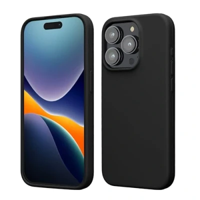 Abbildung von kwmobile Hülle für das iPhone 15 Pro Max Silikon Handy Case stoßfeste Handyhülle mit weicher Oberfläche Schwarz