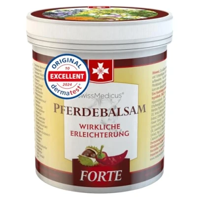 Abbildung von SwissMedicus Pferdebalsam Forte Wärmend 500ml Massage Gel mit Rosskastanie, Arnika, Beinwell, Wacholder, Kiefer, Kampfer, Chilli &amp; Rosmarin Wärme für Muskeln, Gelenke Rücken