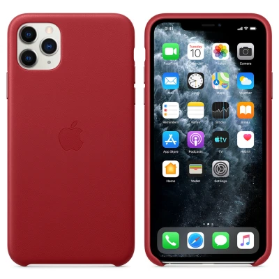 Abbildung von Apple iPhone 11 Pro Max Hülle Echtleder Original Hard Case/Backcover Handyhülle Rot