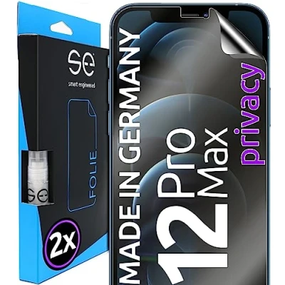 Abbildung von 2x se® 3D SCHUTZFOLIE Privacy für Apple iPhone 12 Pro Max ,Blickschutz entspiegelt, 100% Fingerabdruck &amp; FaceID kompatibel, anti Fingerabdrücke, Stoß Kratzfest, hüllenfreundlich aus Deutschland