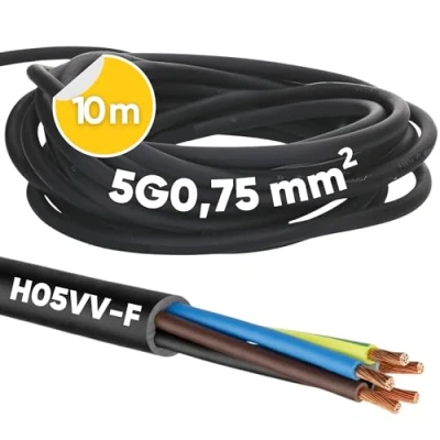 Abbildung von 10 Meter Kalitec H05VV F Schlauchleitung 5x0,75 mm² I Stromkabel 5G0,75 mm2 mit Schutzleiter PVC Kabel für Innenbereich Elektrokabel schwarz Lampenkabel flexibel Gerätekabel 5 adrig