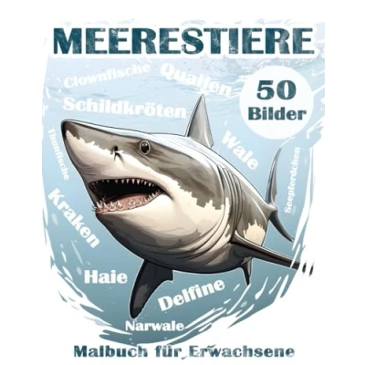 Abbildung von Meerestiere. Malbuch für Erwachsene.: Meeresfische und Unterwasser Landschaften zum Ausmalen. mit 50 Motiven: Haie, Wale, Quallen, Delfine mehr.