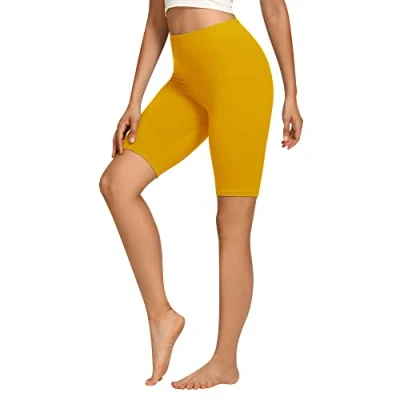 Abbildung von Libella Radlerhose Damen Kurze Leggings Baumwolle High Waist Shorts Blickdicht Sommer Sportshorts Gelb 4165 S