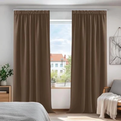 Abbildung von Deconovo Blickdichte Gardinen mit Kräuselband Dekorationsstil Kinderzimmer Dicke Thermogardine Kälteschutz warm Hitzeschutz, 242x132cm(HöhexBreite), Braun, 2er Set