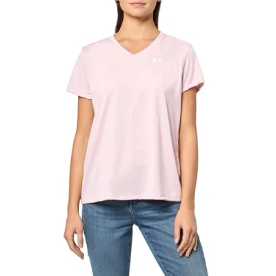 Abbildung von Under Armour Damen Tech Short Sleeve V Neck, (647) Prime Pink / Weiß, XX Large