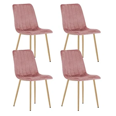 Abbildung von Home Collective Polsterstuhl Esszimmerstuhl Wohnzimmerstuhl Stuhl Bequemes und strapazierfähiges Design mit rosa Samtsitz holzfarbenen Beinen, 90 cm Höhe, 120 kg Belastbarkeit 4er Set