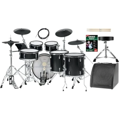 Abbildung von XDrum DD 670 PLUS Mesh E Drum Kit Live Set elektronisches Schlagzeug mit HiHat und Holzkesseln 20&quot; Kick Pad 720 Sounds inklusive Hardware, Hocker, Monitor, Kabel Sticks Black Sparkle