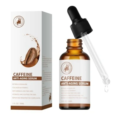 Abbildung von Retinol und Koffein Augenserum, Serum für Gesicht unter den Augen, Kollagen Serum, Anti Falten, glättend, feine Linien, straffend, feuchtigkeitsspendend, reduziert Schwellungen, Augenringe,