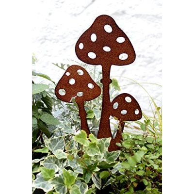 Abbildung von LB H&amp;F Lilienburg Gartenstecker Herbstdeko Herbststecker Herbstdekoration Pilz Pilze Gartendeko (Herbst Winter Rost Metall Deko Garten Roststecker rostig Beetstecker PILZGRUPPE)