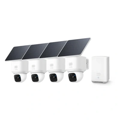 Abbildung von eufy eufyCam Kamera, 4er Pack Solar, Kamera Überwachung Aussen, 360 Schwenk, KI Tracking, 2K Qualität, kabellos, Sicherheitskamera Outdoor, mit Homebase
