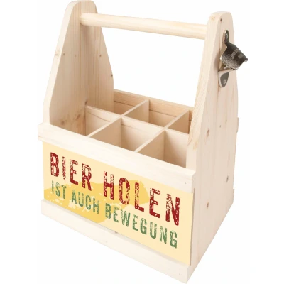 Abbildung von Contento Flaschenkorb &quot;Bierholen ist auch Bewegung&quot;, (1 tlg.), aus europäischem Holz