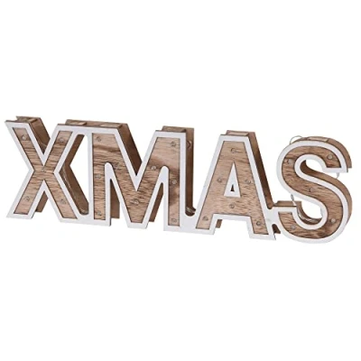 Abbildung von com four® LED Deko Aufsteller aus Holz beleuchteter Schriftzug Xmas zum Hinstellen für Weihnachten (01 Stück Xmas)