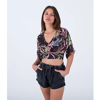 Abbildung von Hurley Damen Summer Palm Flounce Top Hemd, Schwarz, Mehrfarbig, XS