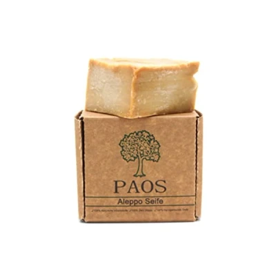 Abbildung von PAOS Original Aleppo Seife, 90% Olivenöl 10% Lorbeeröl, ca.180g, Handmade, Vegan, Naturprodukt, Haarseife, Duschseife, Rezeptur