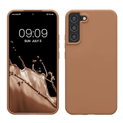 Abbildung von kwmobile Hülle kompatibel mit Samsung Galaxy S22 Plus Silikon Handy Case Handyhülle weiche Oberfläche kabelloses Laden Cappuccino