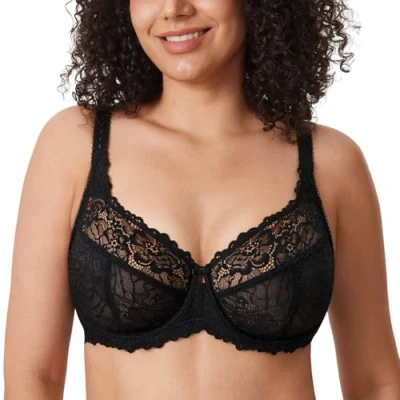Abbildung von DELIMIRA Damen Minimizer BH Große Größen ohne Polster Vollschalen mit Spitze Schwarz 80K