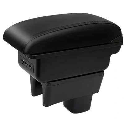 Abbildung von Auto Armlehnen für Swift 2005 2024 Doppelschicht Mittelkonsole Große Aufbewahrungsbox mit 3 USB Ladeanschluss Schwarze Nähte