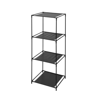 Abbildung von Spetebo Standregal schwarz mit 3 Stoff Ablagen 104 x 34 cm Metall Lagerregal quadratisch Fächern Würfelregal Allzweck Bad Regal freistehend