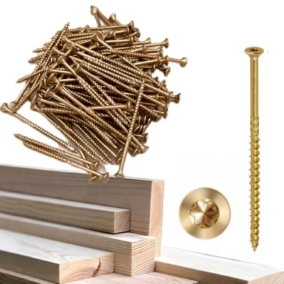 Abbildung von KLIMAS Holzschrauben Torx Spanplattenschrauben Gelb Senkkopfschrauben Terrassenschrauben Universalschrauben Dachkonstruktion Schrauben Set 5x100 mm 200 Stück