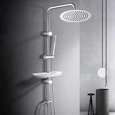 Abbildung von Görbach Regendusche Duschsystem Duschset mit Ablage Duschstangeset ohne Duscharmatur Chrom (D25)