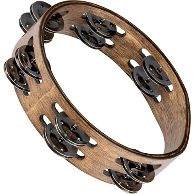Abbildung von Meinl Percussion Compact Wood Tambourine 2 reihiges Tamburin Durchmesser 8 Zoll Siam Eiche / Stahl, Walnut Brown/ Natur (CTA2WB)