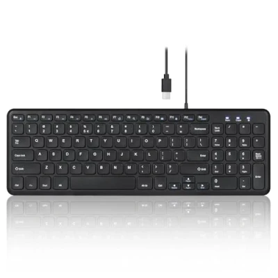 Abbildung von Perixx PERIBOARD 213C Scherentastatur, kabelgebunden, geräuschlos, USB C, 37,7 x 12,9 1,9 cm, kompaktes Design mit Nummernblock, Schwarz…