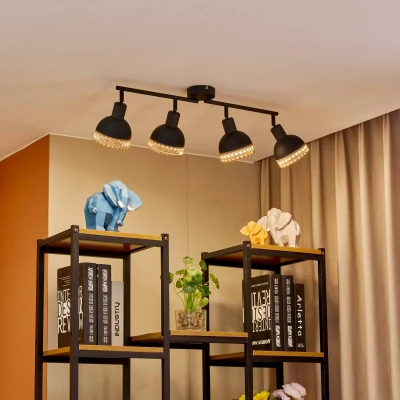 Abbildung von Lindby Lonnaris Strahler, Rattan, schwarz, 4 fl.