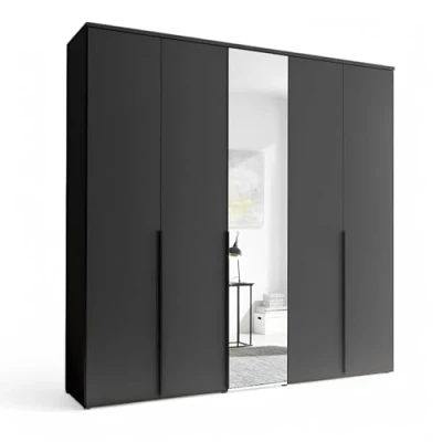 Abbildung von Stella Trading KEVO Kleiderschrank mit Spiegeltür in Graphit Vielseitiger Drehtürenschrank 5 türig für Ihr Schlafzimmer 225 x 52 cm (B/H/T)
